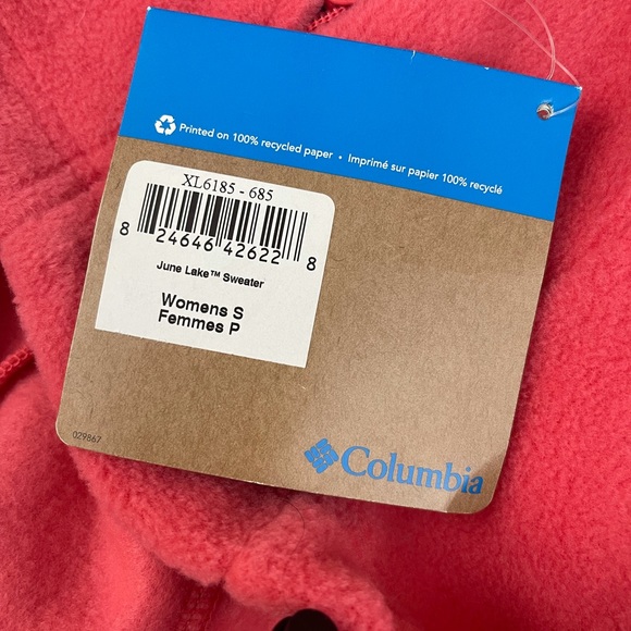SOLD! Columbia June Lake Sweater Pink Salmon Full Zip Mock Neck Sweater Small - Picture 11 of 11